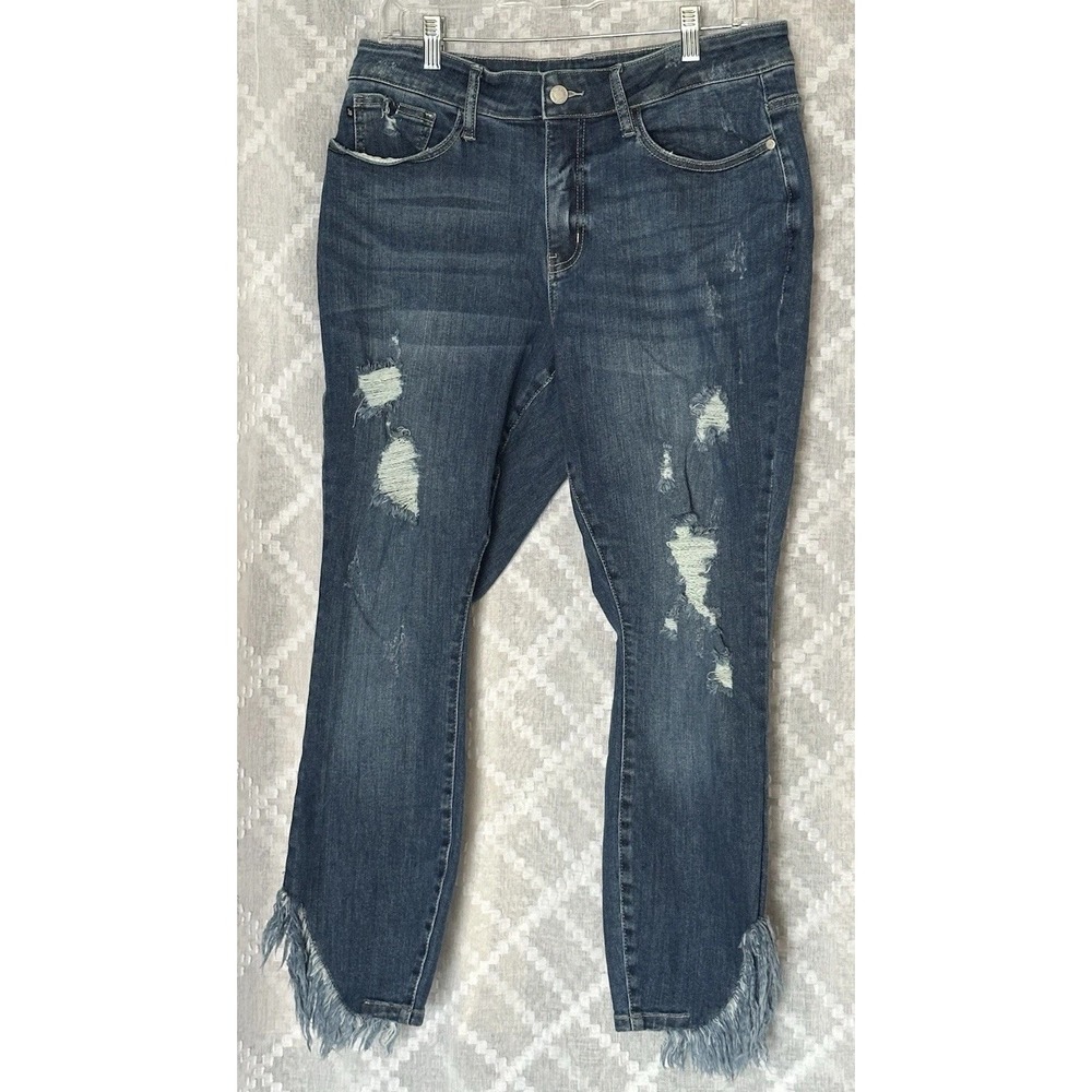 Judy Blue Womens 14W Skinny Jeans Distressed Raw Hem Stretch Denim Blue‎ Casual